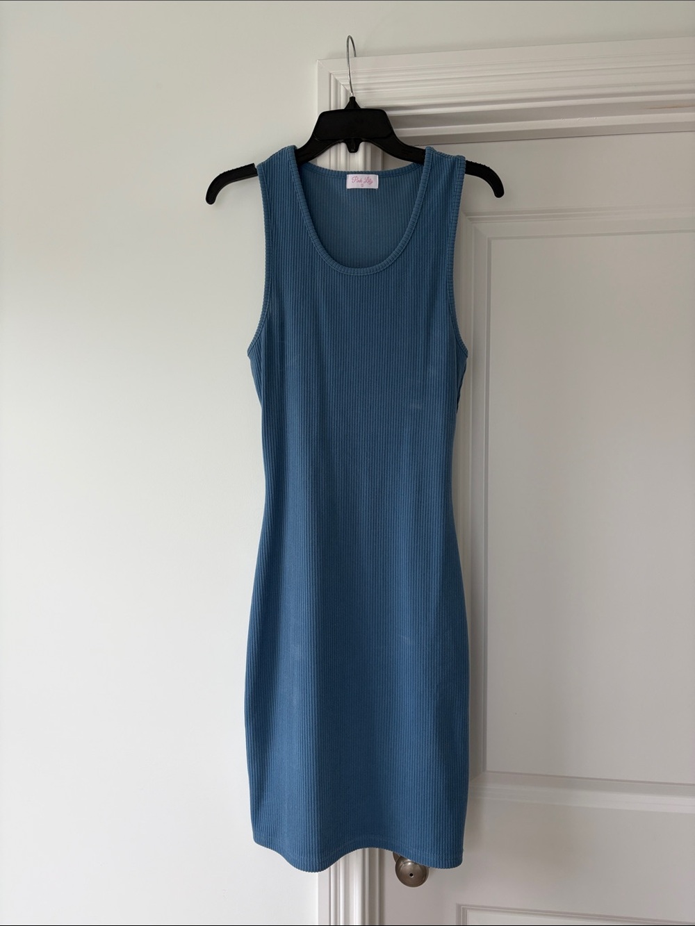 Pink Lily Ribbed Tank Mini Dress in Dusty Blue